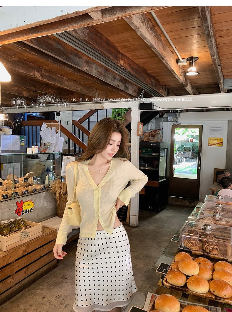 강력 추천 망사 패치워크 새틴 반신 스커트 여성 여름 우아함 도트 무늬 품격 다용도 한 마디 중간 스커트 상세 이미지 10