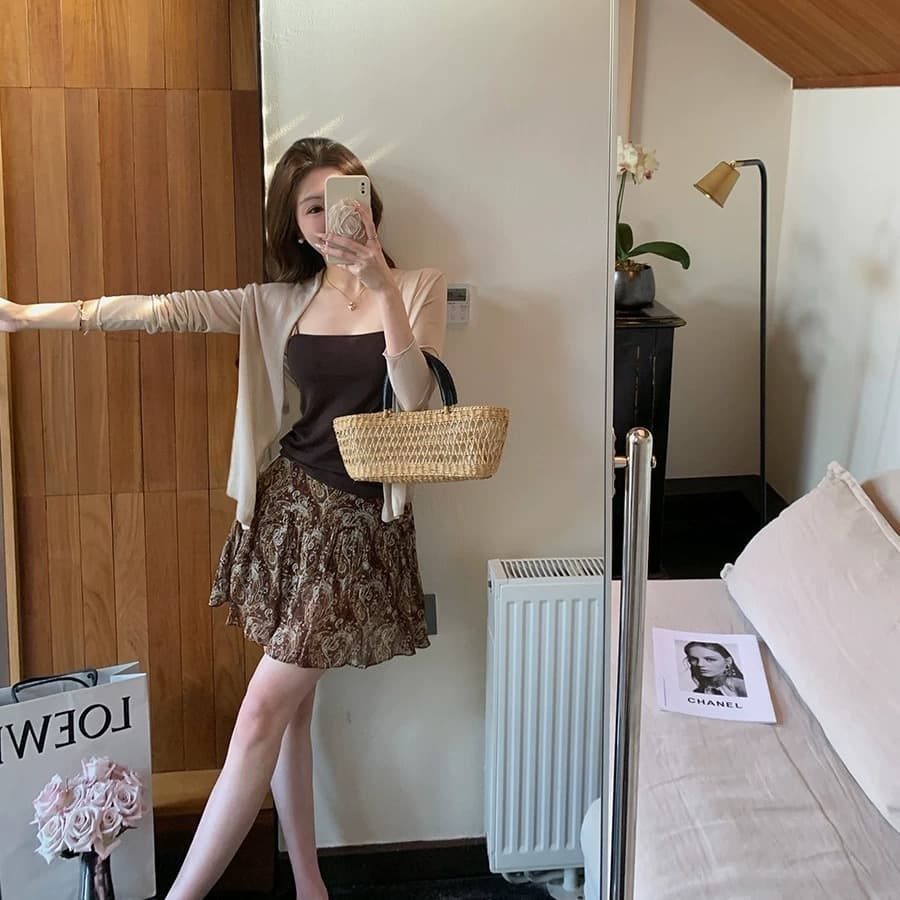 레트로 캐슈 프린트 허리 타이트 스커트 미니 스커트 여성 봄 여름 새로운 하이웨이스트 작은 대중 슬림해 보이는 한 마디 반신 스커트 이미지 5