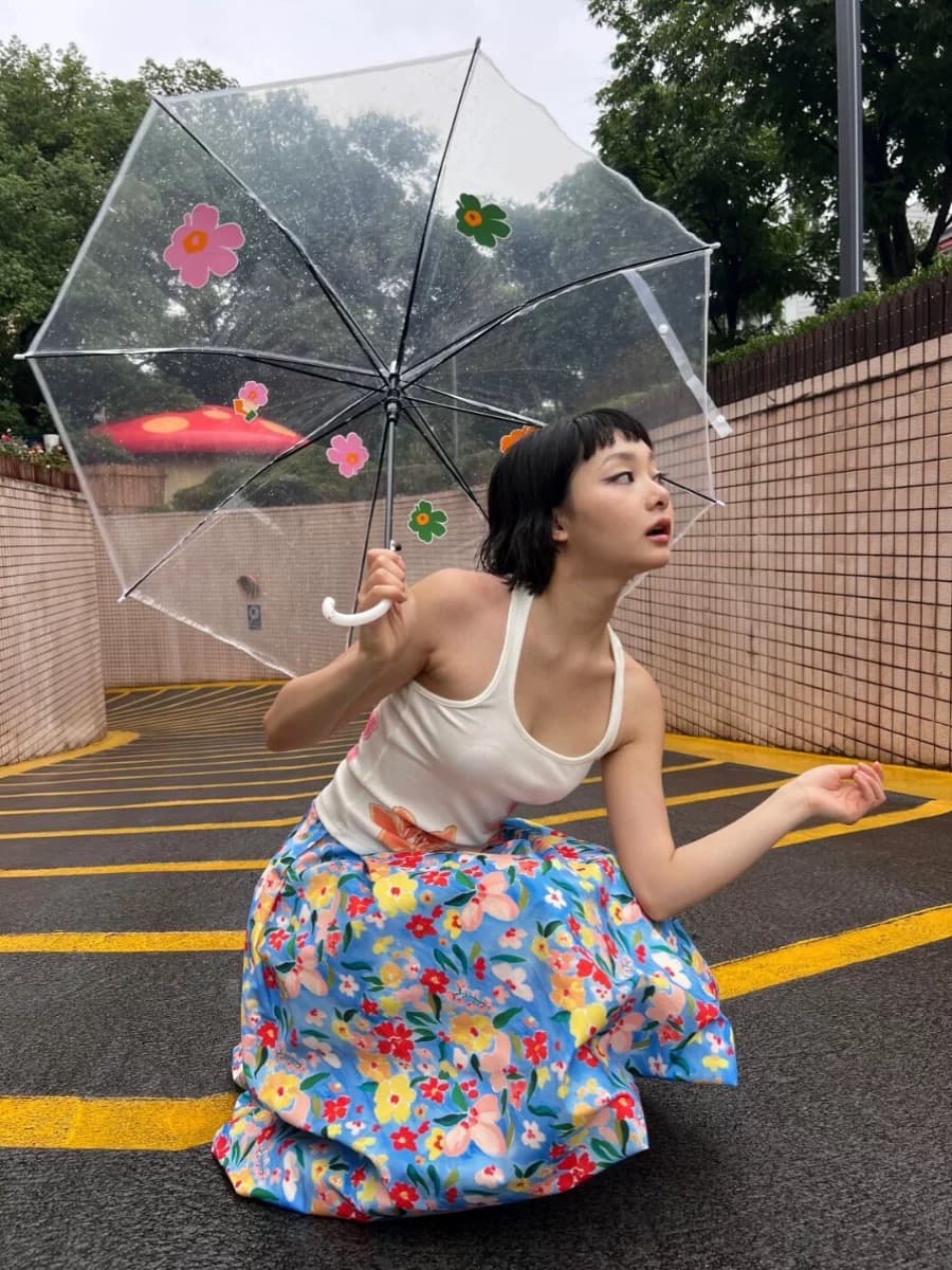 한여름 정원 프린트 퍼프 꽃밭 반 스커트 여성 여름 새로운 꽃무늬 패턴 한 마디 치마 상세 이미지 2