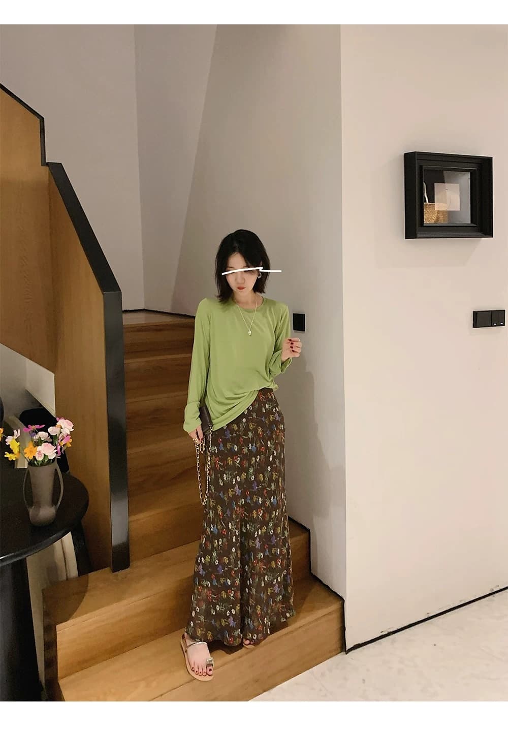 색상 꽃무늬 외국 가스 쉬폰 슬림해 보이는 반신 스커트 여성 밴딩 하이웨이스트 여름 부드러운 중간 길이 도루 센스 상세 이미지 10