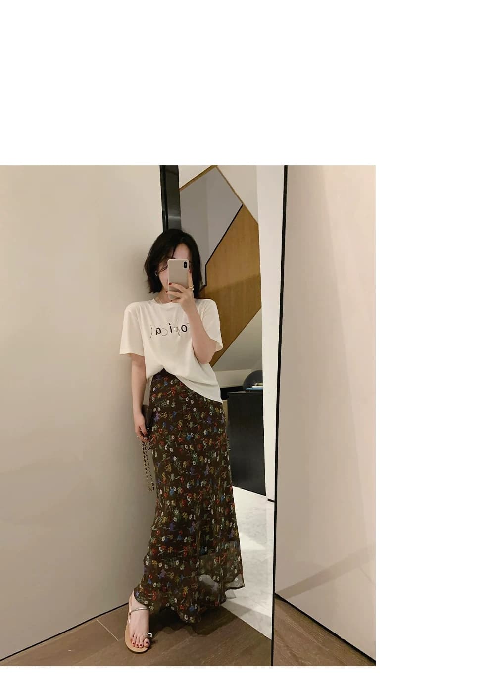 색상 꽃무늬 외국 가스 쉬폰 슬림해 보이는 반신 스커트 여성 밴딩 하이웨이스트 여름 부드러운 중간 길이 도루 센스 상세 이미지 19