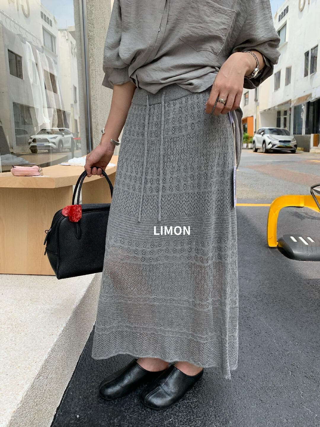 한국 스타일 패션 자수 홀로우 아웃 다용도 니트 반신 스커트 여성 가을 새로운 상세 이미지 2