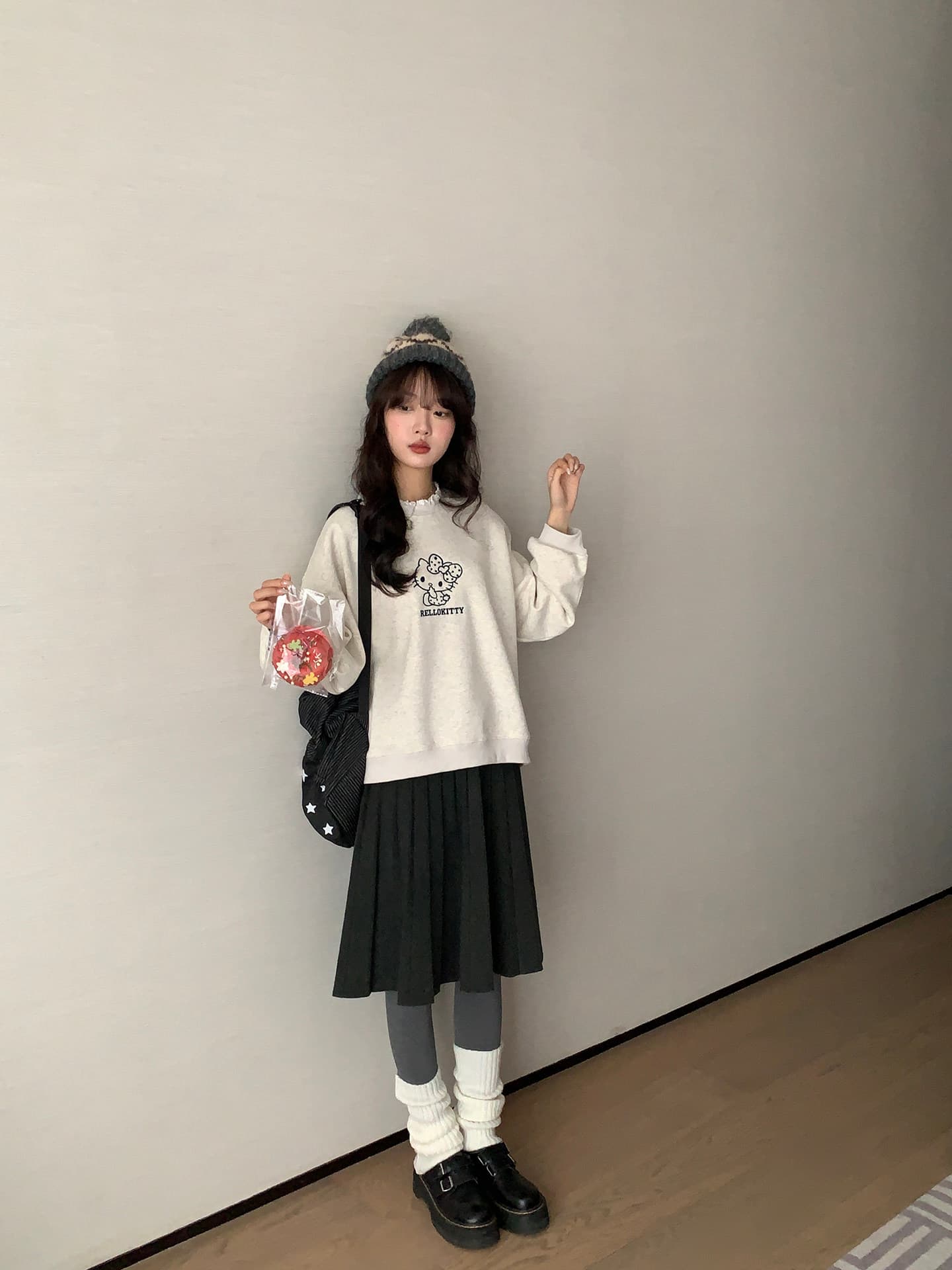 한 부서 레트로 연령 감소 학원 스타일 다용도 슬림해 보이는 니트 중간 길이 플리츠 스커트 가을 겨울 2026 새로운 상세 이미지 17