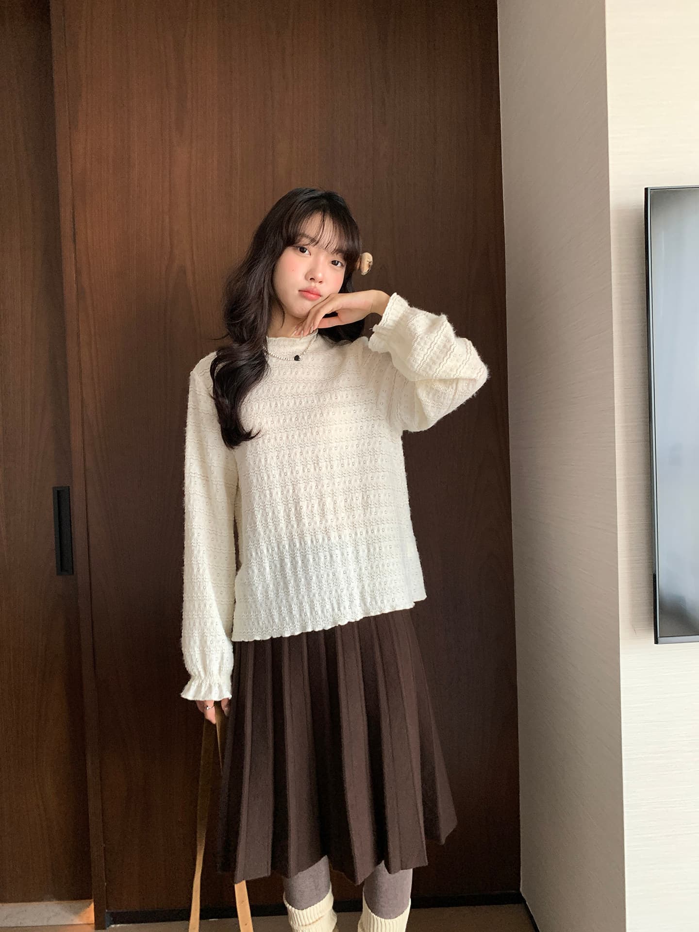 한 부서 레트로 연령 감소 학원 스타일 다용도 슬림해 보이는 니트 중간 길이 플리츠 스커트 가을 겨울 2026 새로운 상세 이미지 36