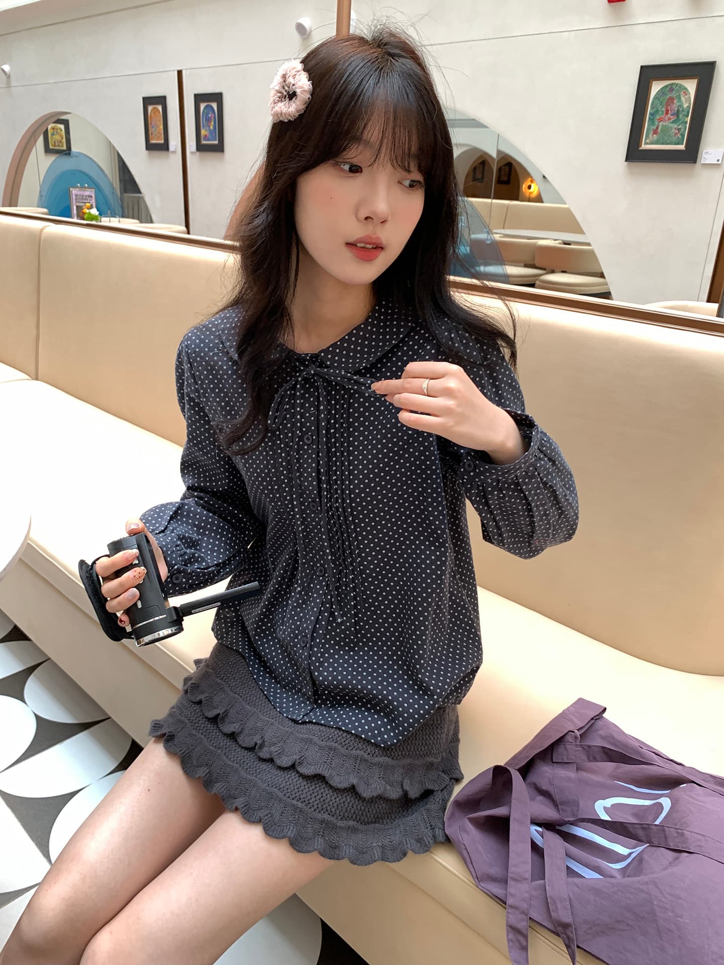 한 부서 레트로 슬림해 보이는 다용도 프릴 레이스업 니트 반신 스커트 쇼트 스타일 가을 겨울 2025 새로운 상세 이미지 21
