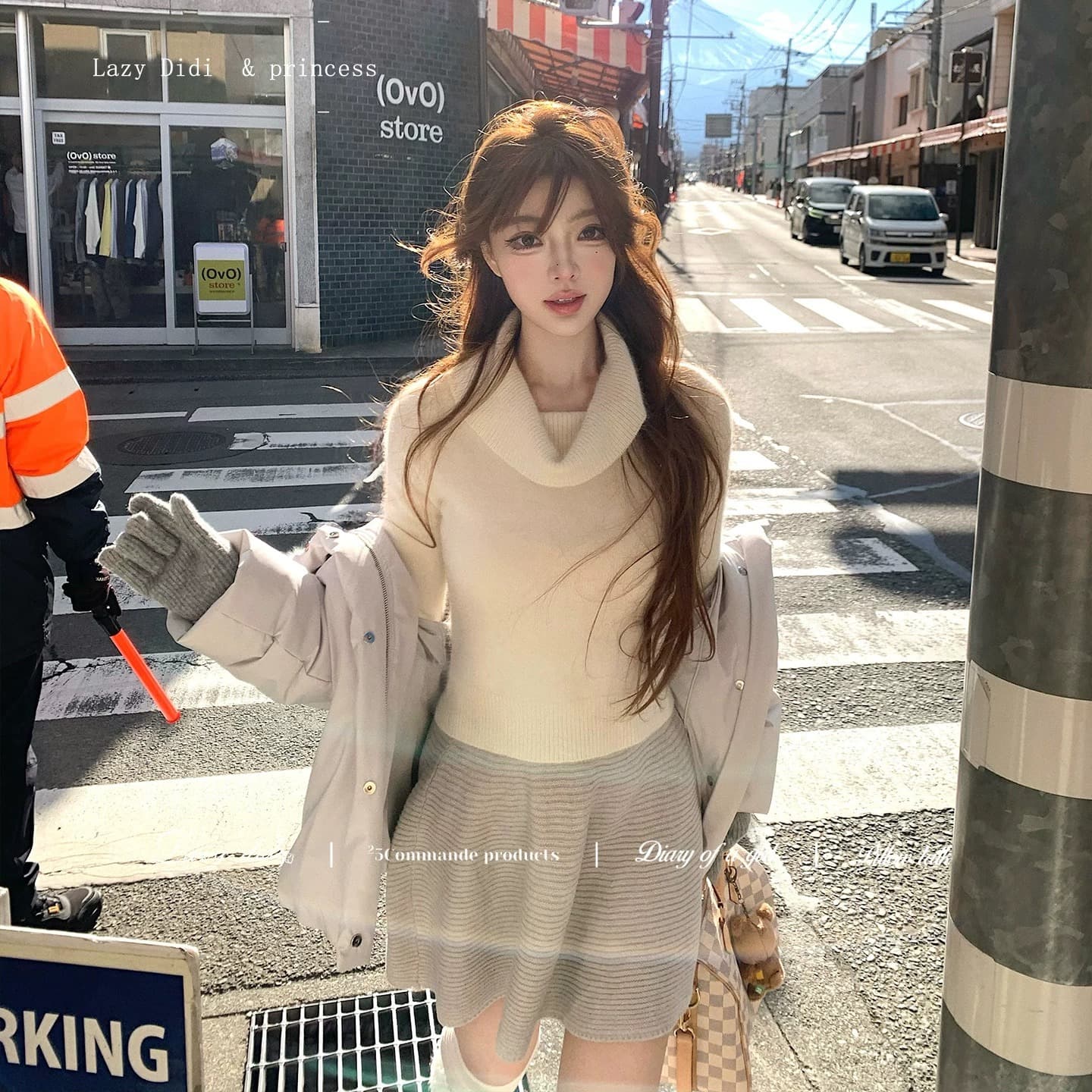 섞어 짜다 꿈 나라 가을 겨울 다용도 더블 색상 진자 모직물 미니 스커트 수평 줄무늬 다용도 꽃밭 치마 겨울 이미지 5