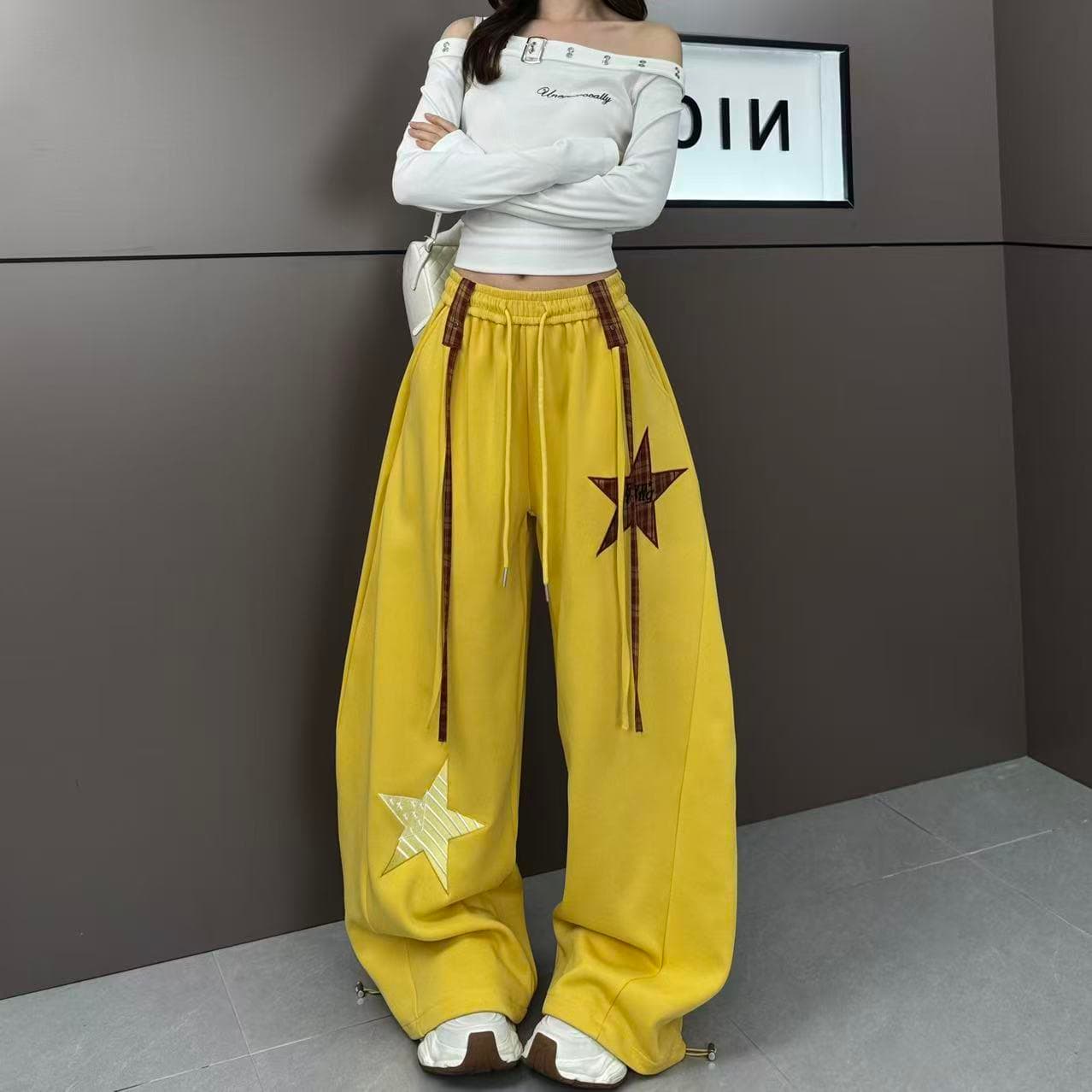 2026 년 봄 새로운 패션 별 패치 자수 연령 감소 리본 루즈핏 슬림해 보이는 캐주얼 바지 상세 이미지 14