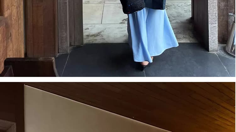 지금 루즈핏 V넥 날다 소매 작은 셔츠 슬림해 보이는 품격 슬립 드레스 롱 스커트 스택 착용 임산부 투피스 세트 상세 이미지 40