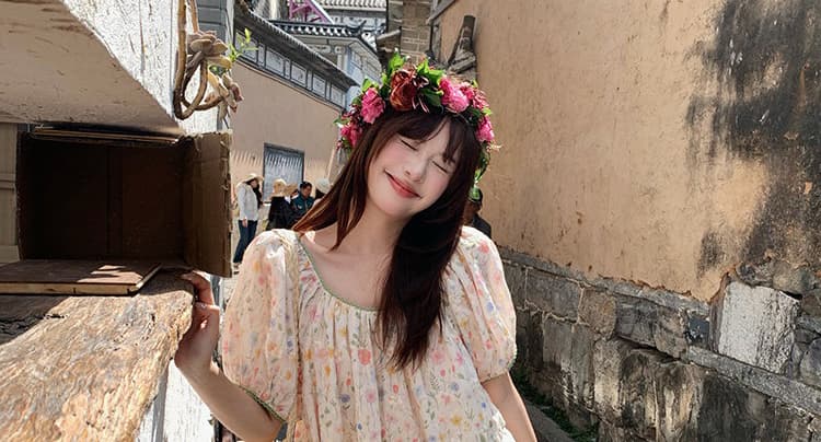 선물 물품 2026 여름 새로운 센 부서 신선함 작은 꽃무늬 드레스 작은 키 루즈핏 슬림해 보이는 A라인 스커트 상세 이미지 17