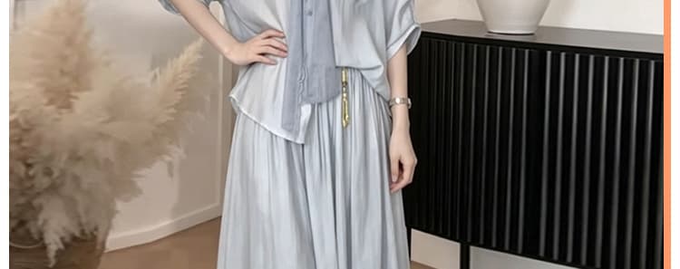 선물 물품 여름 한 부서 느슨함 센스 파란색 자수 자외선 차단 셔츠 루즈핏 바지 가져 가라. 레이스 숄 3종 세트 상세 이미지 11