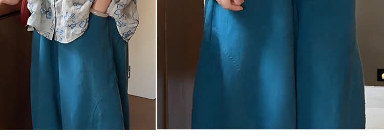 여름 새로운 새로운 중식 프린트 통기성 면직물 셔츠 공작 블루 마 면 와이드 레그 팬츠 세트 상세 이미지 9