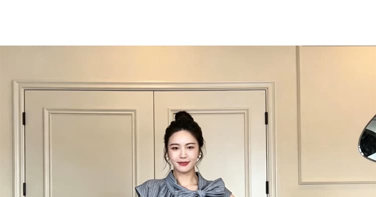 여름 새로운 라운드 넥 나비 매듭 마 면 질감 센스 루즈핏 슬림해 보이는 드레스 상세 이미지 32