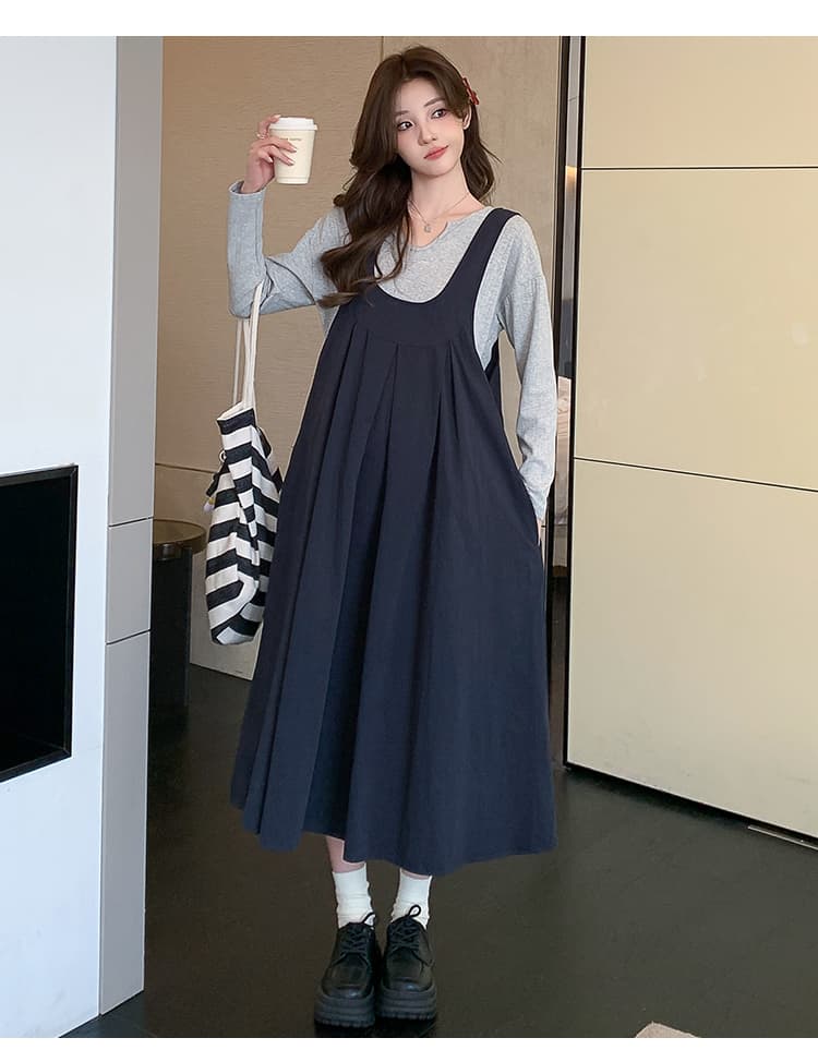 실사 이른 가을 새로운 캐주얼 품격 다용도 파란색 조끼 스커트 회색 순면 긴팔 임산부 세트 상세 이미지 15