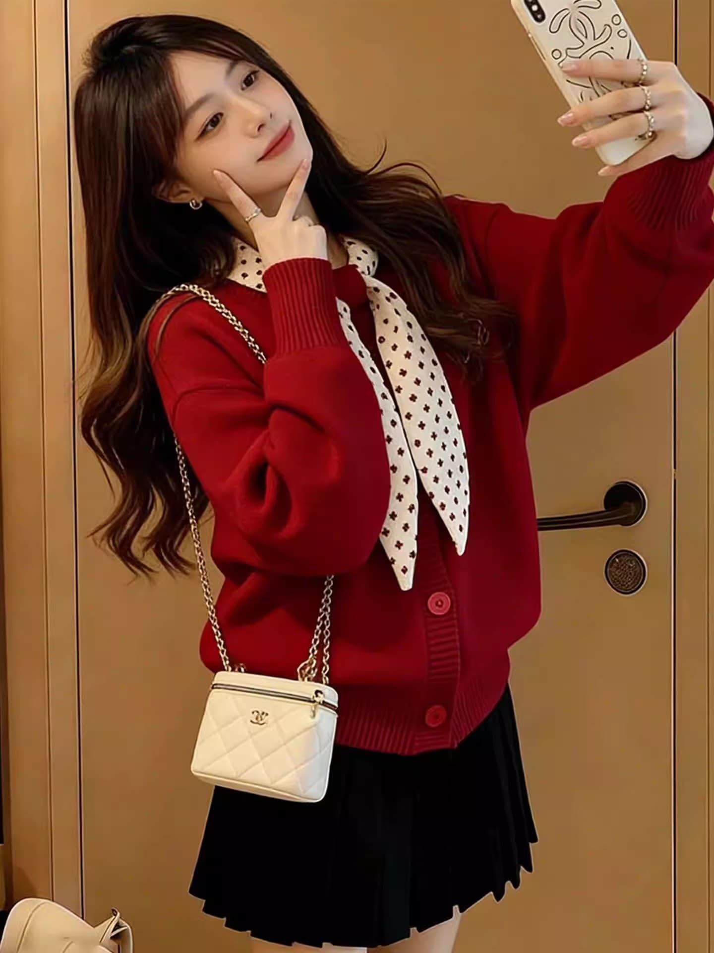 한 부서 소녀 달콤한 스타일 크리스마스 분위기 센스 빨간색 니트 스웨터 여자 가을 겨울 새로운 디자인 센스 루즈핏 맨위 상세 이미지 3