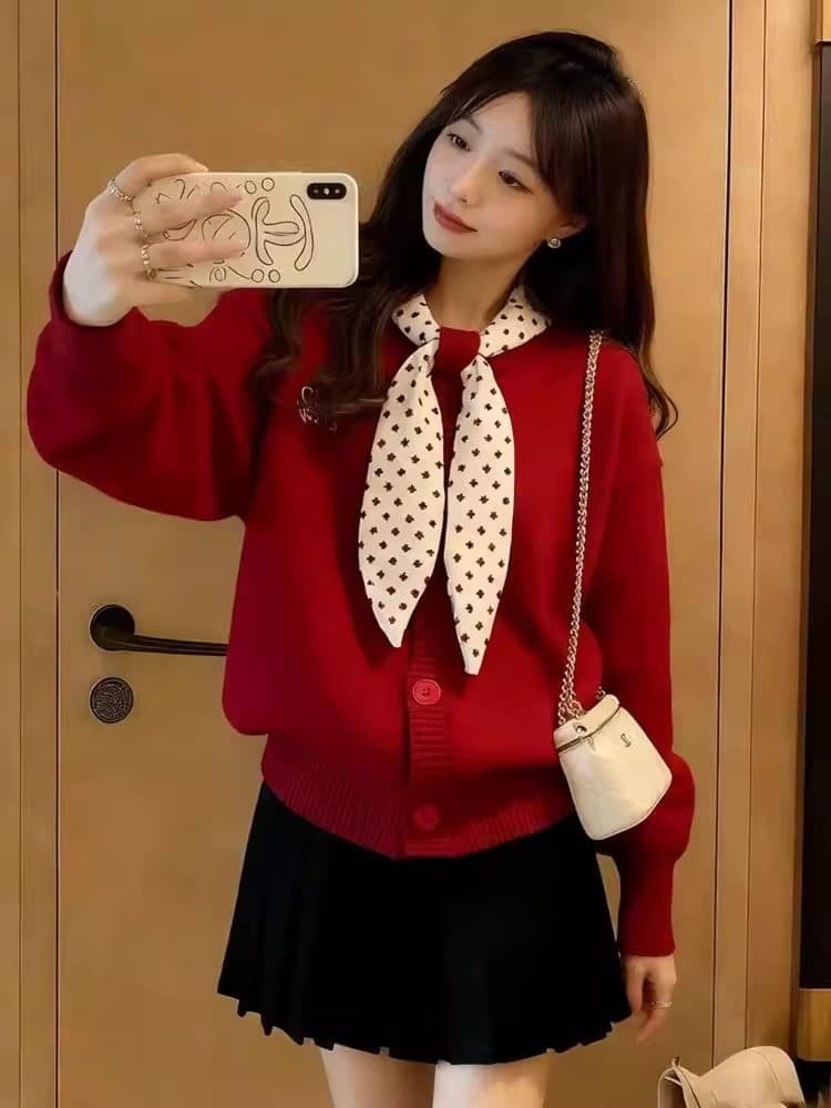 한 부서 소녀 달콤한 스타일 크리스마스 분위기 센스 빨간색 니트 스웨터 여자 가을 겨울 새로운 디자인 센스 루즈핏 맨위 상세 이미지 6