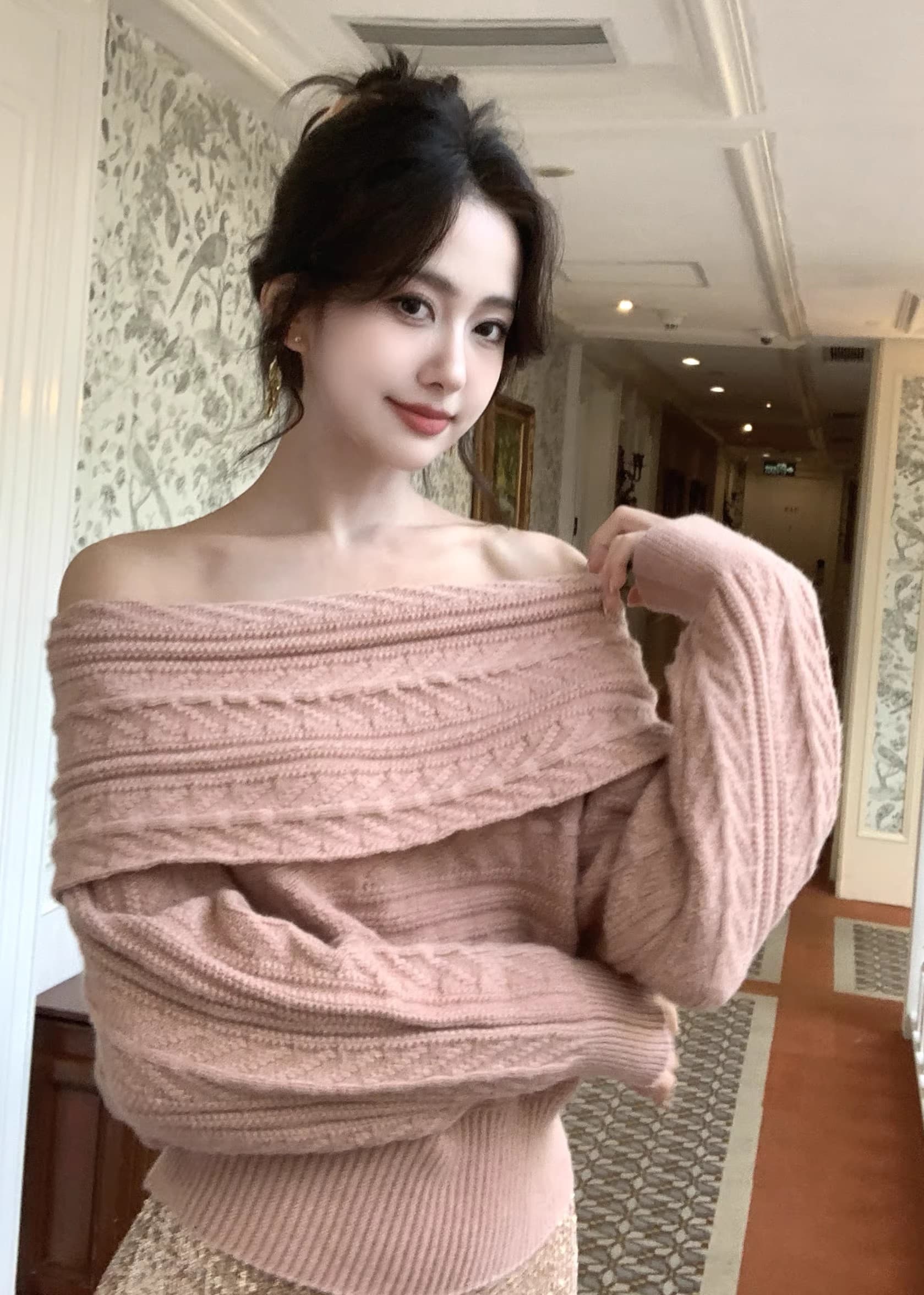 한 여성 세련된 좋은 순수한 욕망 바람 보트넥 꽈배기 스웨터 여자 가을 겨울 분위기 센스 두꺼운 보온 니트 스웨터 상세 이미지 2