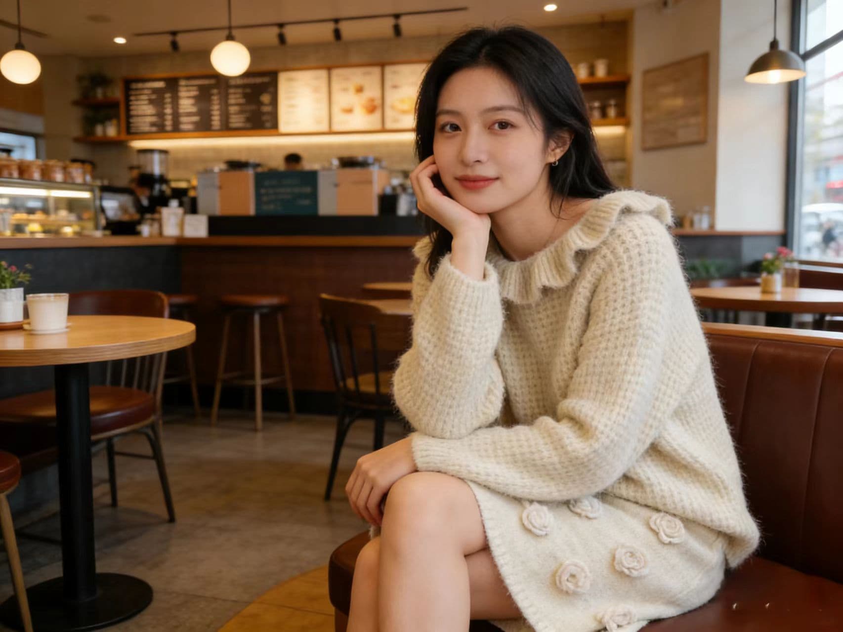 동대문 한 부서 달콤함 프릴 보트넥 스웨터 꽃 타이트 스커트 반신 미니 스커트 투피스 세트 상세 이미지 3