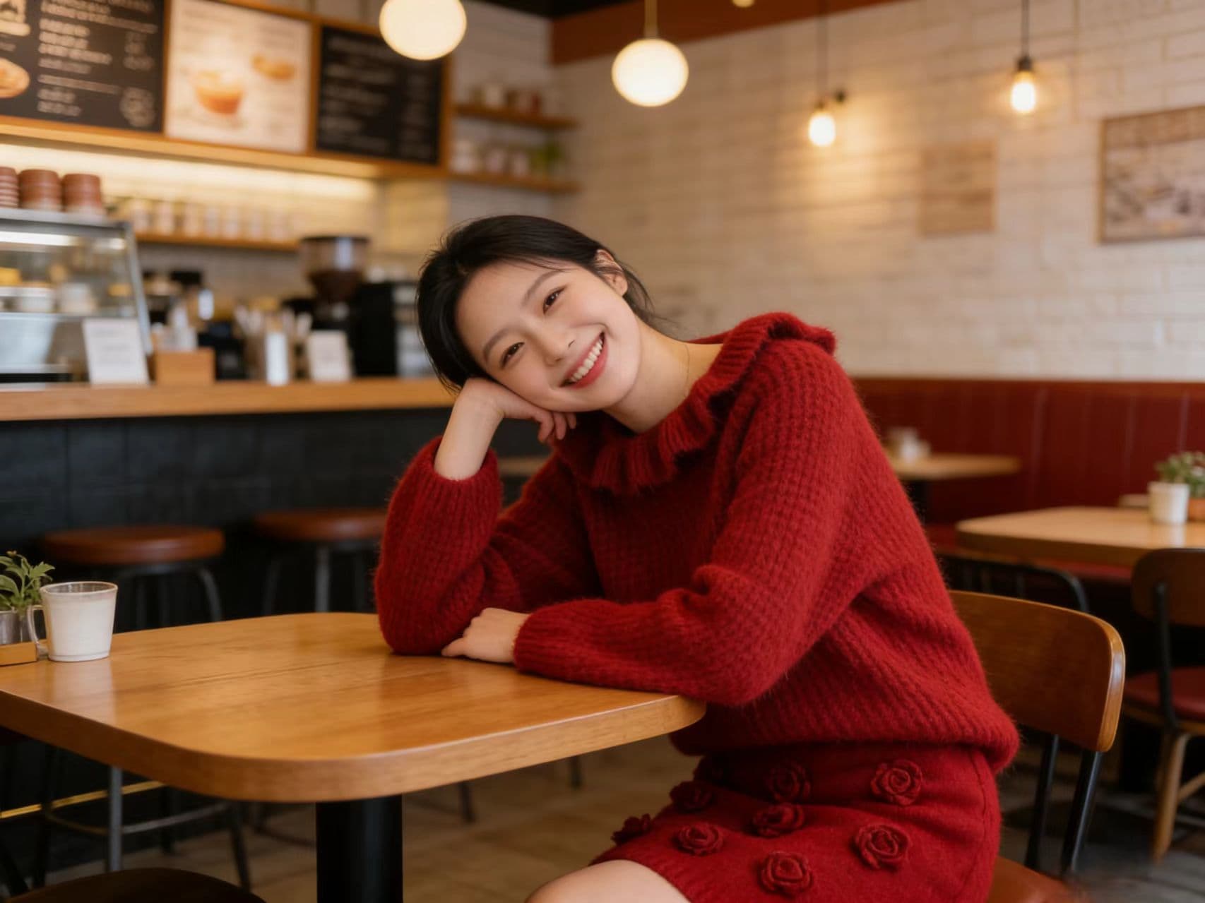 동대문 한 부서 달콤함 프릴 보트넥 스웨터 꽃 타이트 스커트 반신 미니 스커트 투피스 세트 상세 이미지 5