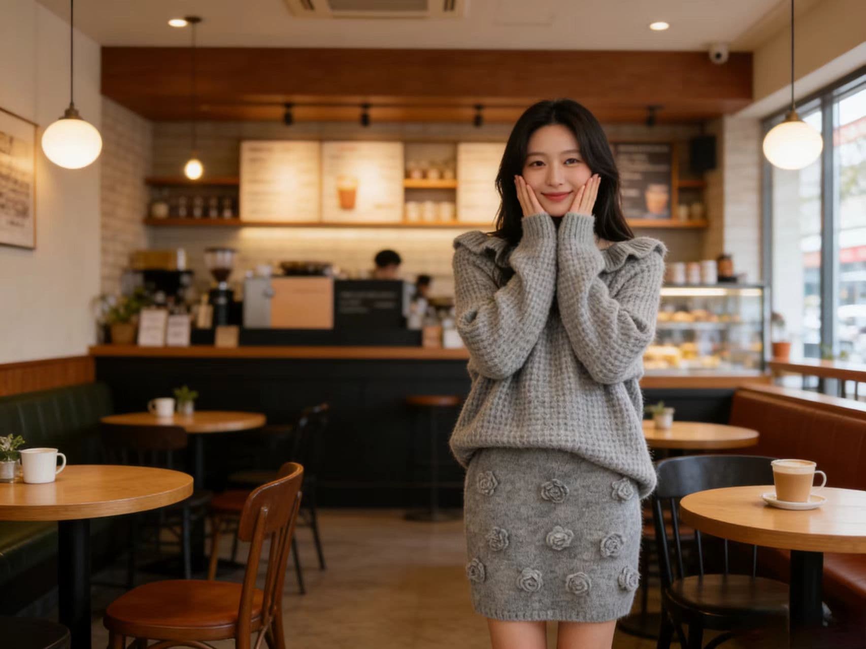 동대문 한 부서 달콤함 프릴 보트넥 스웨터 꽃 타이트 스커트 반신 미니 스커트 투피스 세트 상세 이미지 8