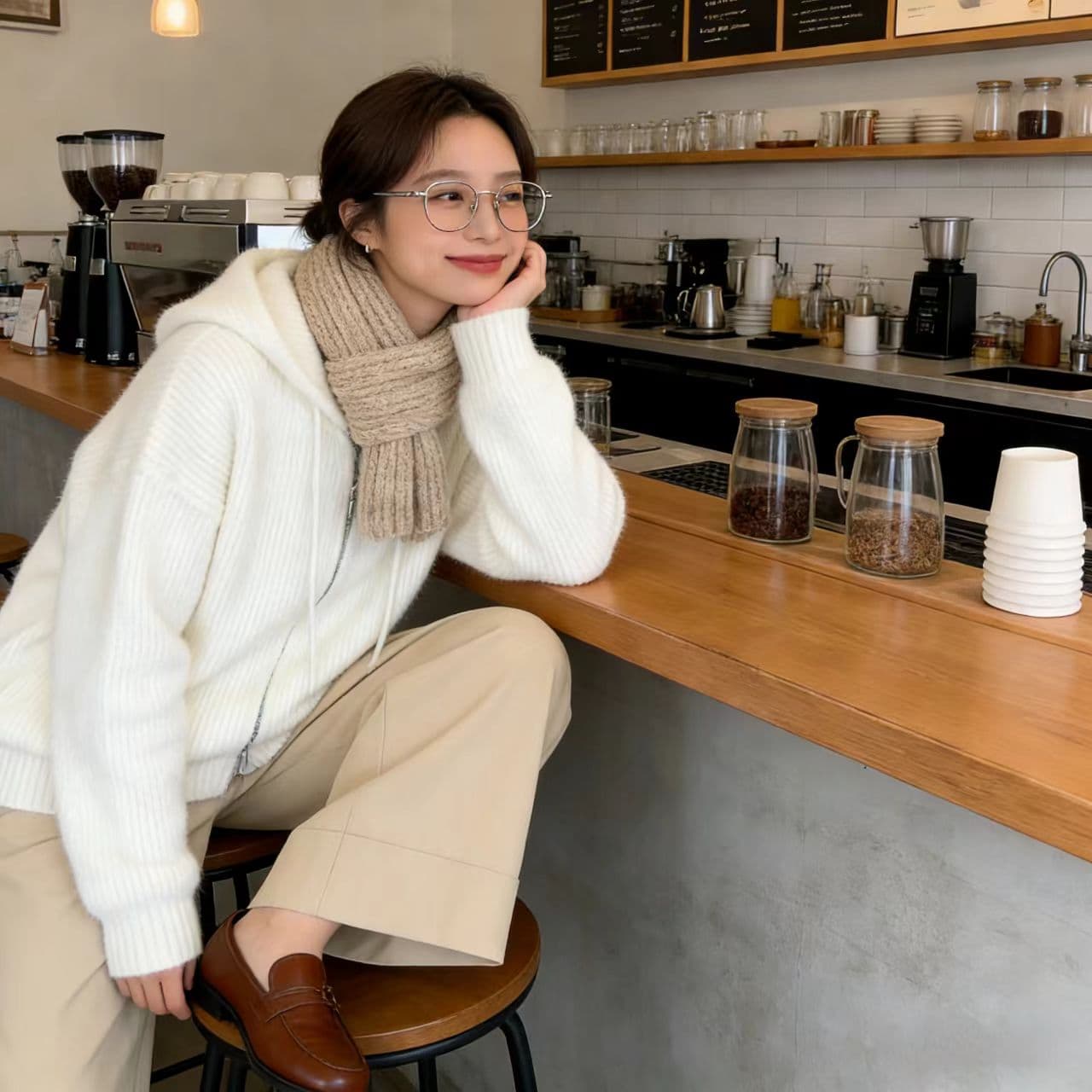 실사 한국 스타일 루즈핏 후드 디자인 미니멀리즘 출퇴근 캐주얼 다용도 두꺼운 스웨터 오픈 가디건 2026 재킷 이미지 3