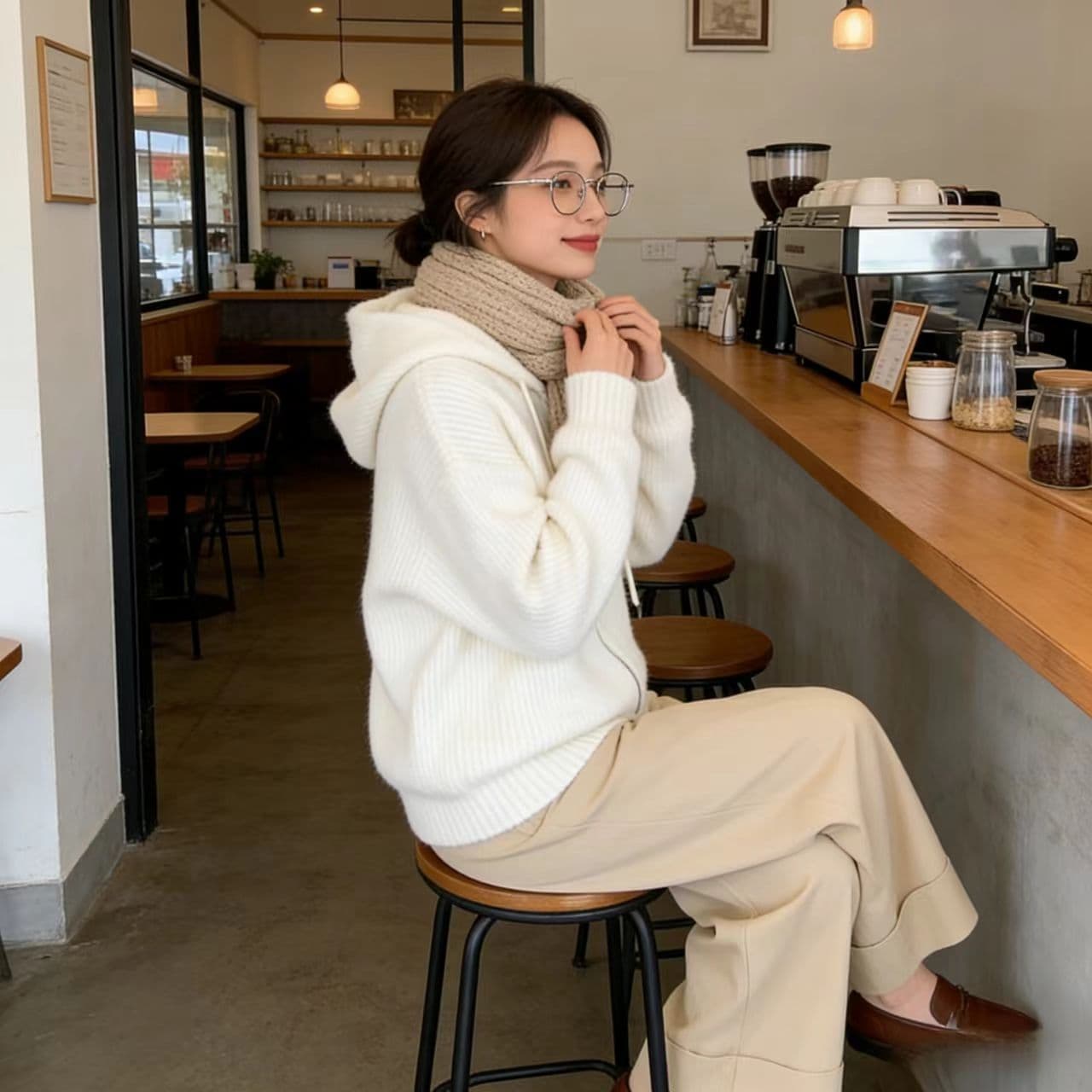 실사 한국 스타일 루즈핏 후드 디자인 미니멀리즘 출퇴근 캐주얼 다용도 두꺼운 스웨터 오픈 가디건 2026 재킷 상세 이미지 5