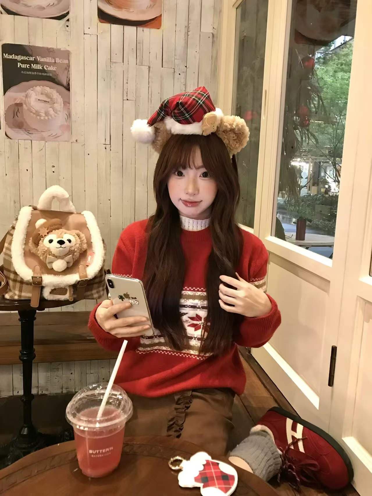 공정한 섬 빨간색 크리스마스 스웨터 여자 가을 겨울철 2025 새로운 느긋한 고급 센스 인사이드 가져 가라. 외출용 니트 맨위 상세 이미지 3