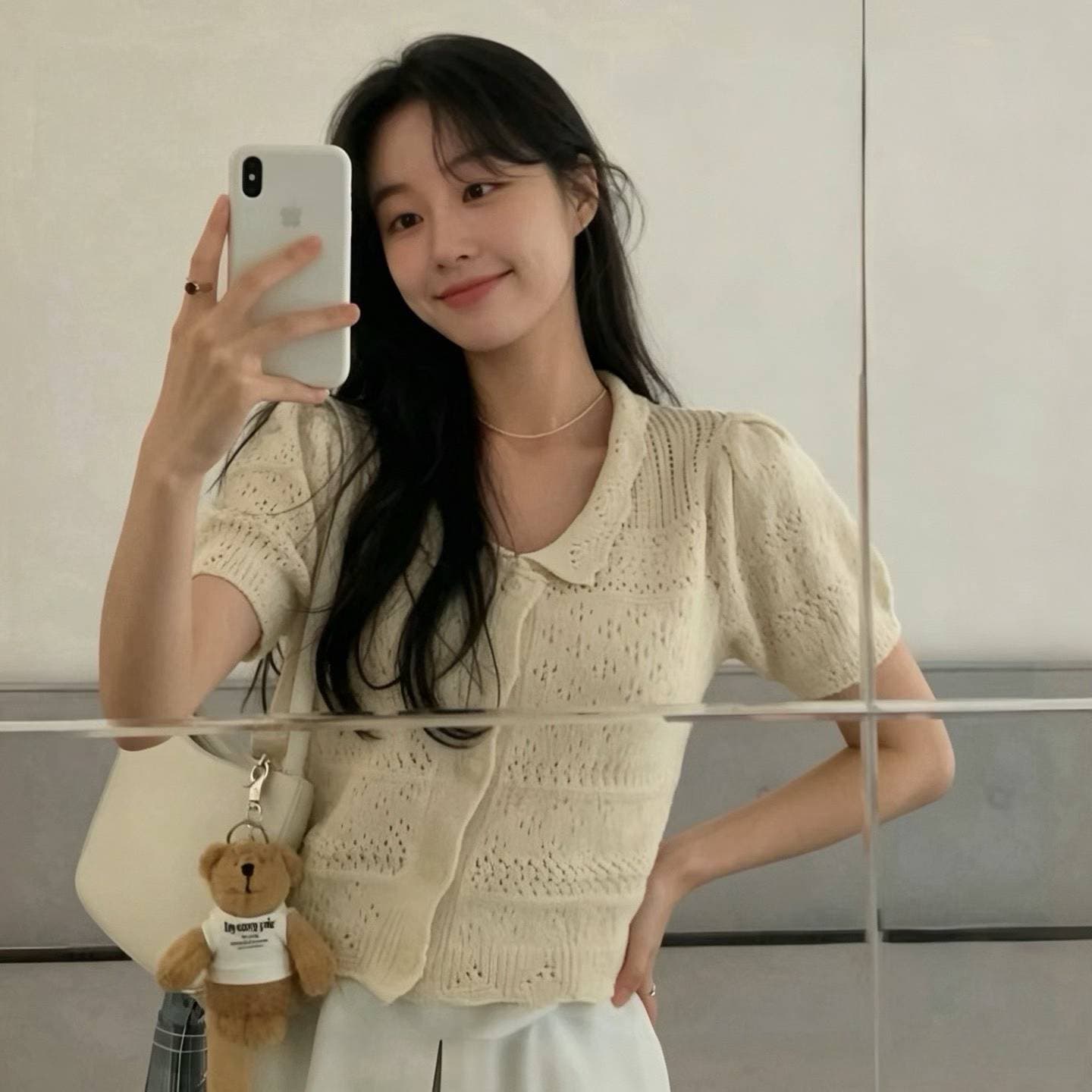 한국 chic 패션 홀로우 아웃 귀여운 작은 레이스 베이비 칼라 반팔 니트 스웨터 여성 프랑스식 품격 우아함 맨위 상세 이미지 4