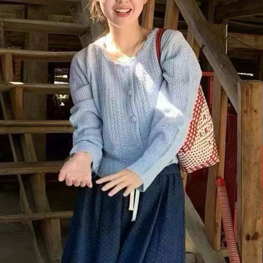 한 부서 문예 니트 오픈 가디건 단색 작은 청신 스웨터 여자
