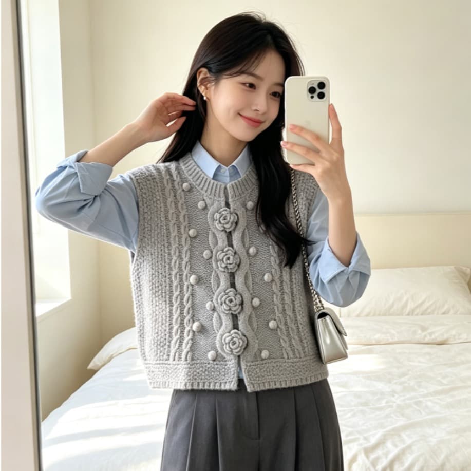 무거운 작업 자수 스택 착용 조끼 여자 다용도 품격 슬림해 보이는 어둠 버클 민소매 외국 가스 오픈 가디건