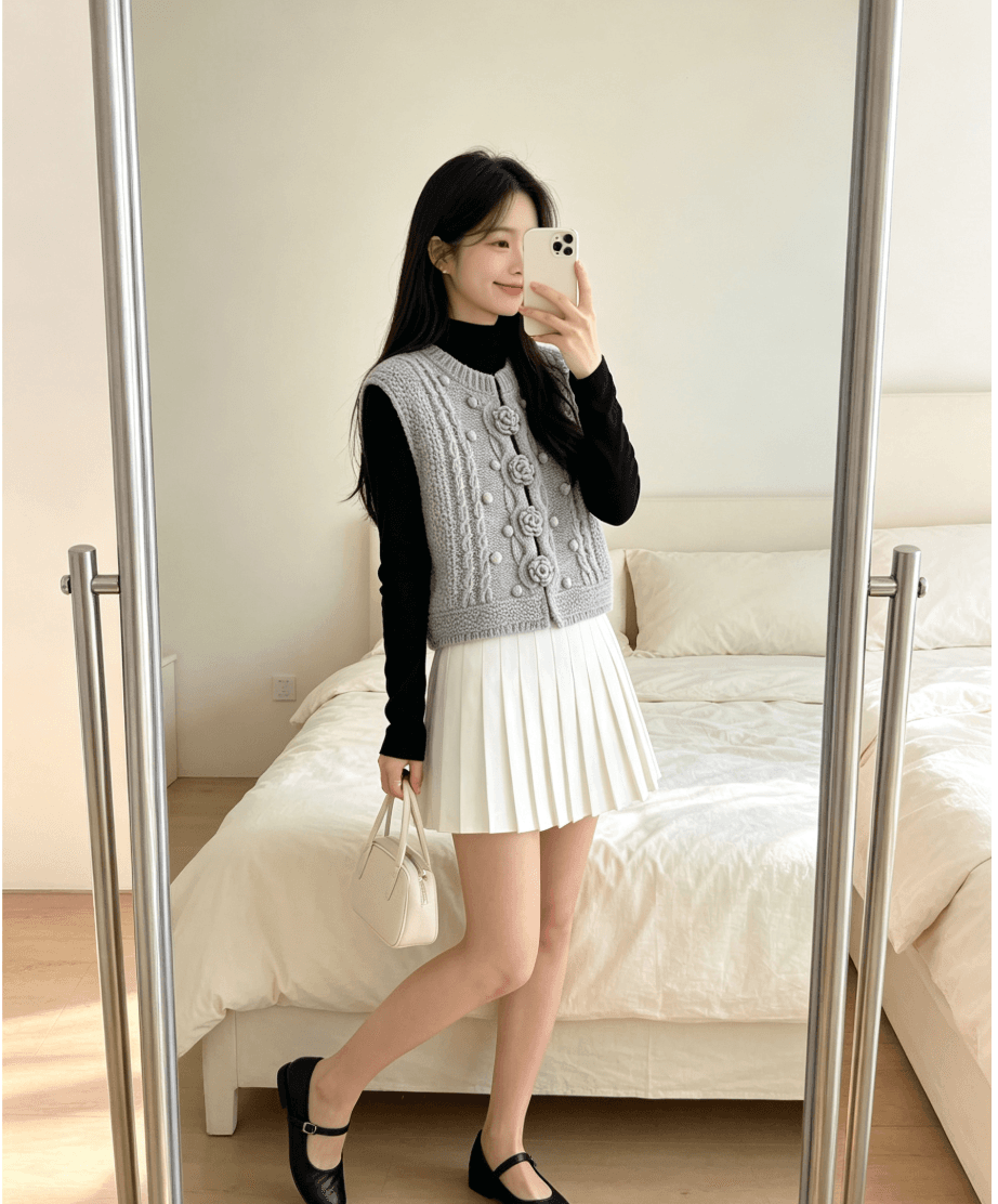 무거운 작업 자수 스택 착용 조끼 여자 다용도 품격 슬림해 보이는 어둠 버클 민소매 외국 가스 오픈 가디건 상세 이미지 4