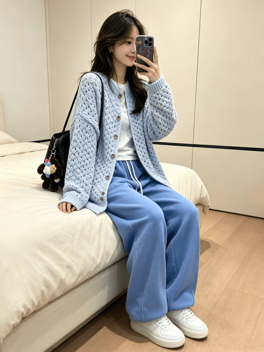 한국 ins 가을 겨울 새로운 루즈핏 싱글 줄 버튼 니트 오픈 가디건 단색 스웨터 여자 상세 이미지 4