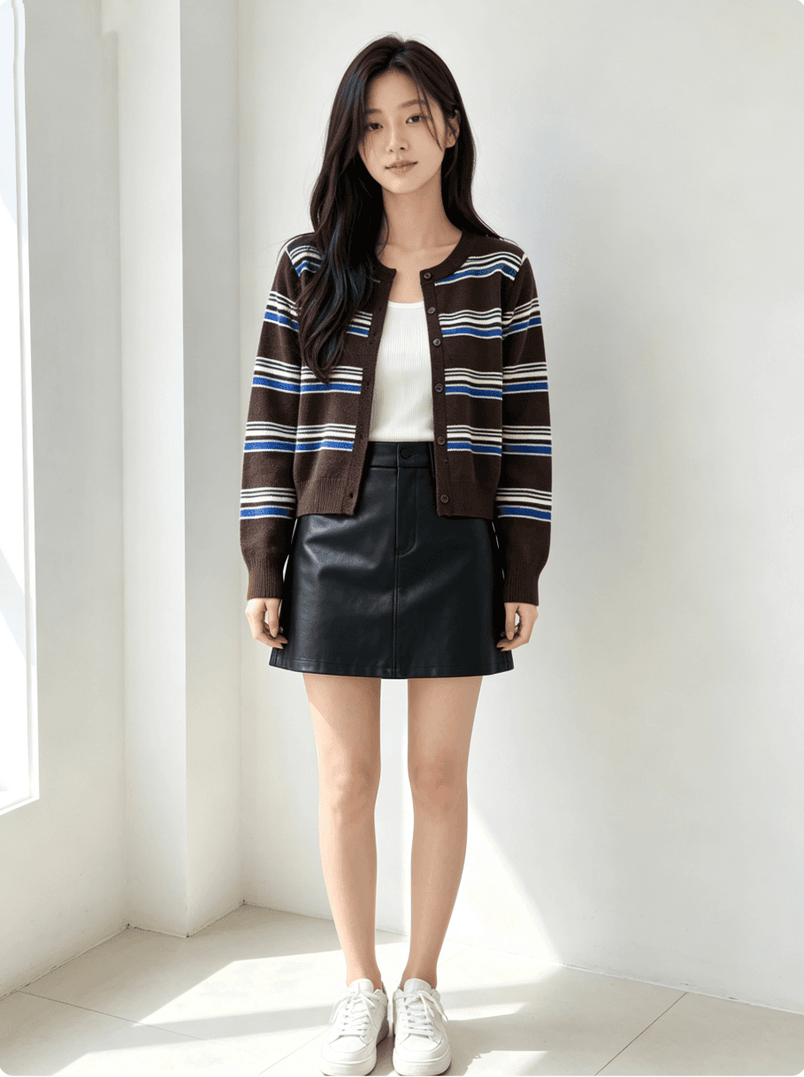 가을 새로운 패치워크 색상 라운드 넥 수평 줄무늬 열기 니트 스웨터 상세 이미지 3