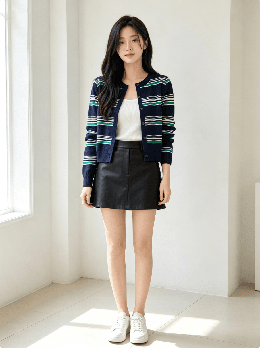 가을 새로운 패치워크 색상 라운드 넥 수평 줄무늬 열기 니트 스웨터 상세 이미지 5