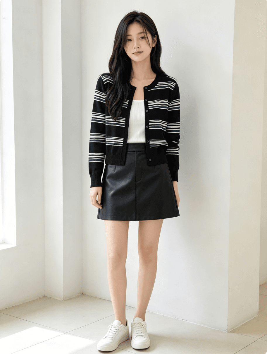 가을 새로운 패치워크 색상 라운드 넥 수평 줄무늬 열기 니트 스웨터 상세 이미지 7