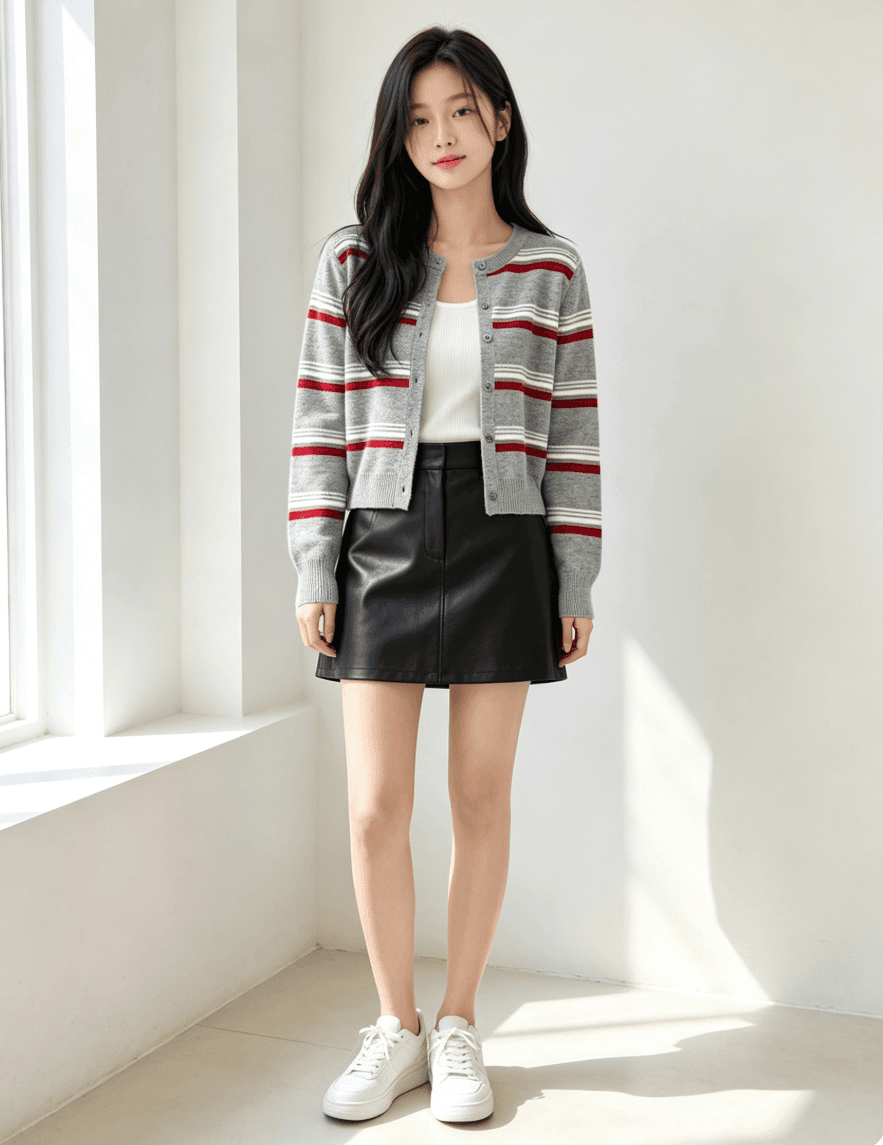 가을 새로운 패치워크 색상 라운드 넥 수평 줄무늬 열기 니트 스웨터 상세 이미지 8