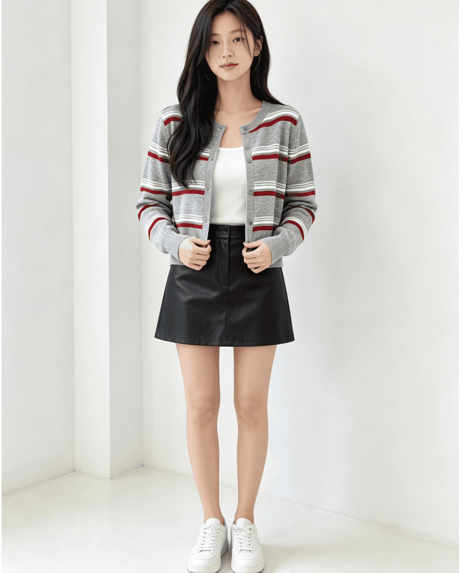 가을 새로운 패치워크 색상 라운드 넥 수평 줄무늬 열기 니트 스웨터 상세 이미지 9