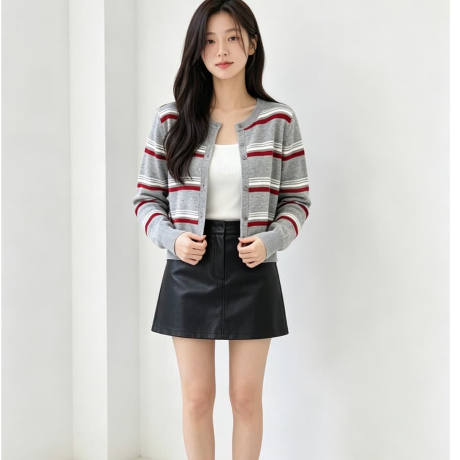 가을 새로운 패치워크 색상 라운드 넥 수평 줄무늬 열기 니트 스웨터 이미지 4