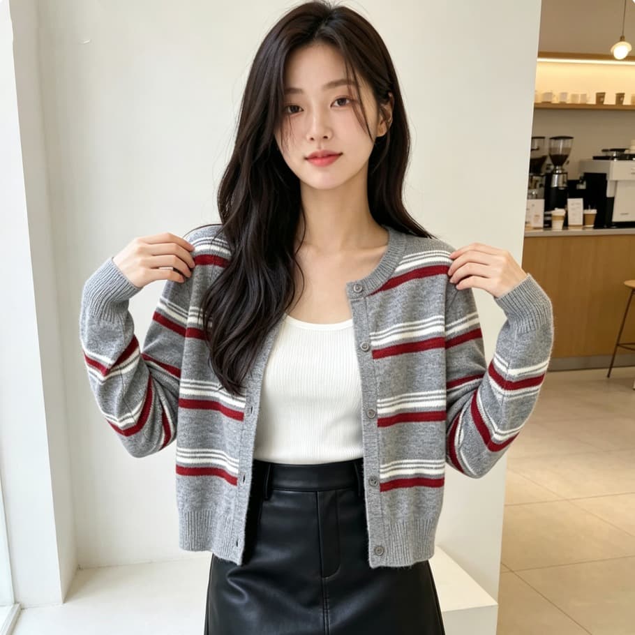 가을 새로운 패치워크 색상 라운드 넥 수평 줄무늬 열기 니트 스웨터