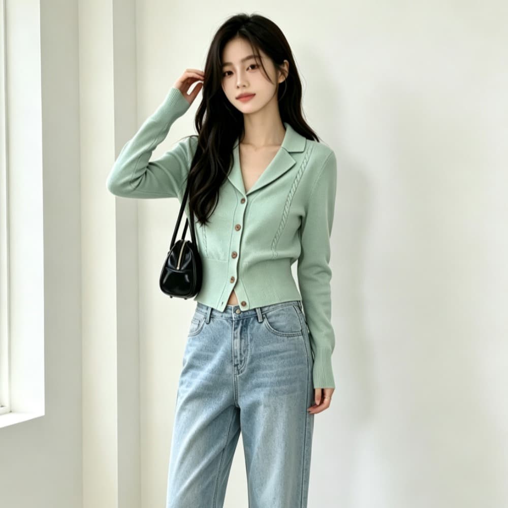 가을 겨울 새로운 니트 스웨터 오픈 가디건 정장 칼라 허리 수축 스웨터 여자 트렌디 이미지 2