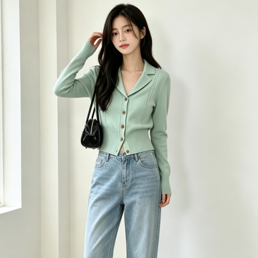 가을 겨울 새로운 니트 스웨터 오픈 가디건 정장 칼라 허리 수축 스웨터 여자 트렌디 이미지 3