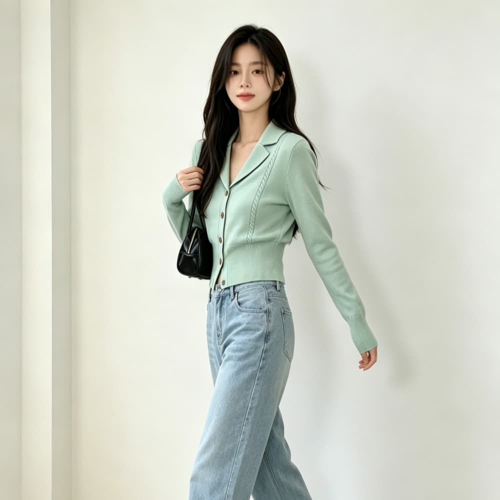 가을 겨울 새로운 니트 스웨터 오픈 가디건 정장 칼라 허리 수축 스웨터 여자 트렌디 이미지 4