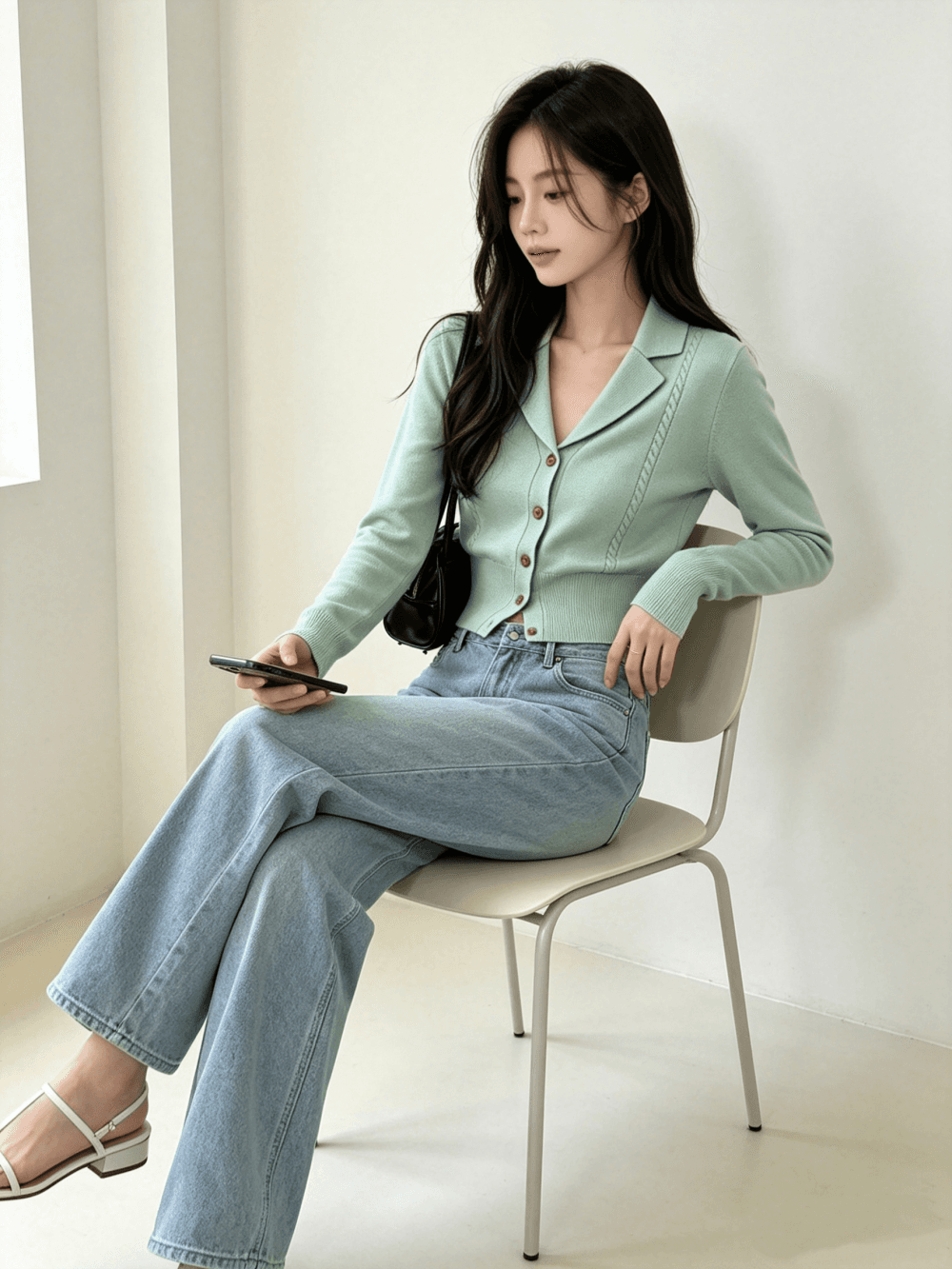 가을 겨울 새로운 니트 스웨터 오픈 가디건 정장 칼라 허리 수축 스웨터 여자 트렌디 상세 이미지 5