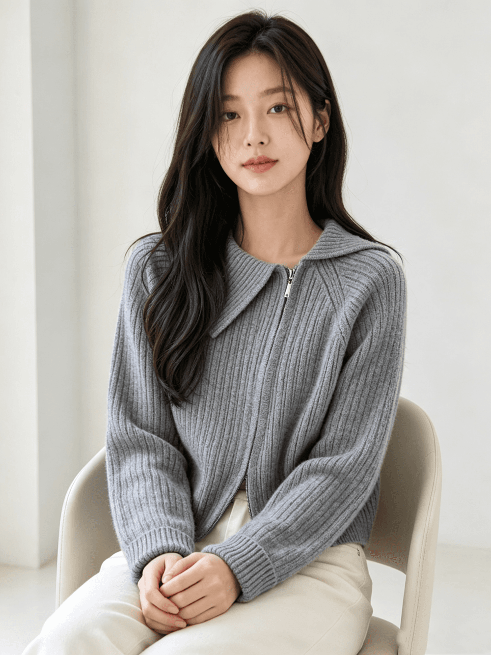 한국 동대문 고급 레트로 더블 지퍼 새로운 스웨터 코트 니트 스웨터