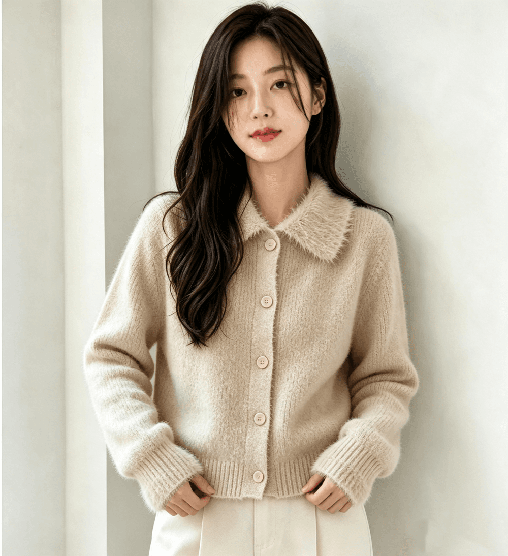 한 부서 동대문 가을 겨울 새로운 느긋한 센스 두꺼운 루즈핏 살구 색상 두꺼운 바늘 스웨터 이미지 3