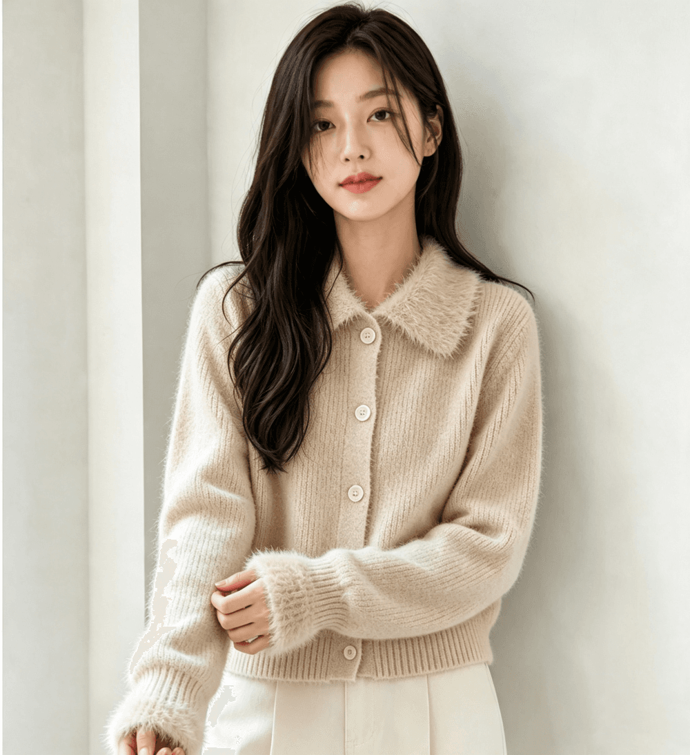 한 부서 동대문 가을 겨울 새로운 느긋한 센스 두꺼운 루즈핏 살구 색상 두꺼운 바늘 스웨터 상세 이미지 1