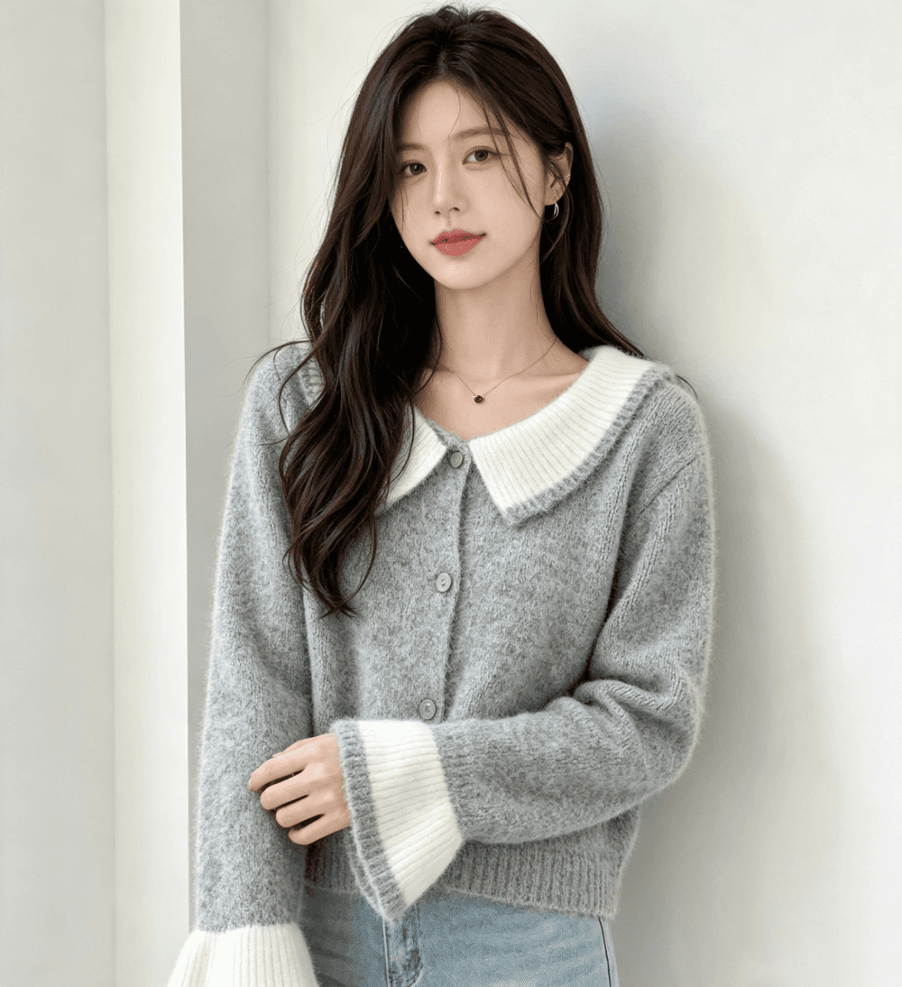 2026 가을 겨울 새로운 프릴 니트 오픈 가디건 달콤함 싱글 줄 버튼 배색 스웨터 여성 코트