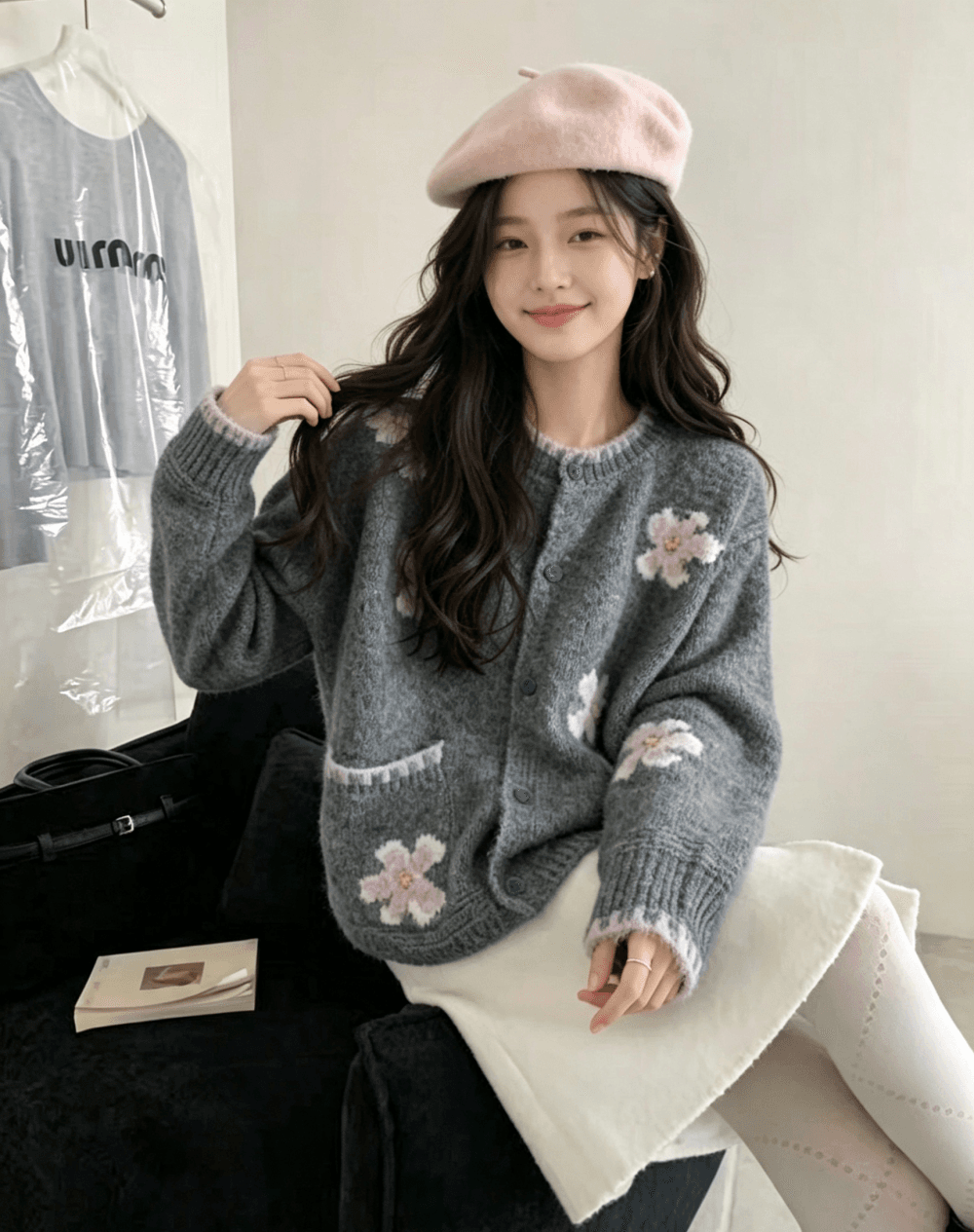 레트로 꽃 배색 스웨터 여성 코트 두꺼운 2025 가을 겨울철 새로운 달콤함 부드러운 연령 감소 니트 오픈 가디건 이미지 2