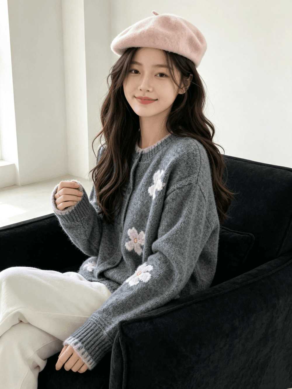레트로 꽃 배색 스웨터 여성 코트 두꺼운 2025 가을 겨울철 새로운 달콤함 부드러운 연령 감소 니트 오픈 가디건 이미지 4