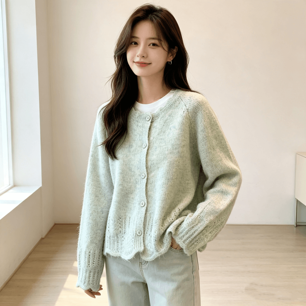 부드러운 바람 수공 레이스 칼라 스웨터 오픈 가디건 여성 가을 부드러운 찹쌀 모헤어 재킷 느긋한 고급 센스 카디건