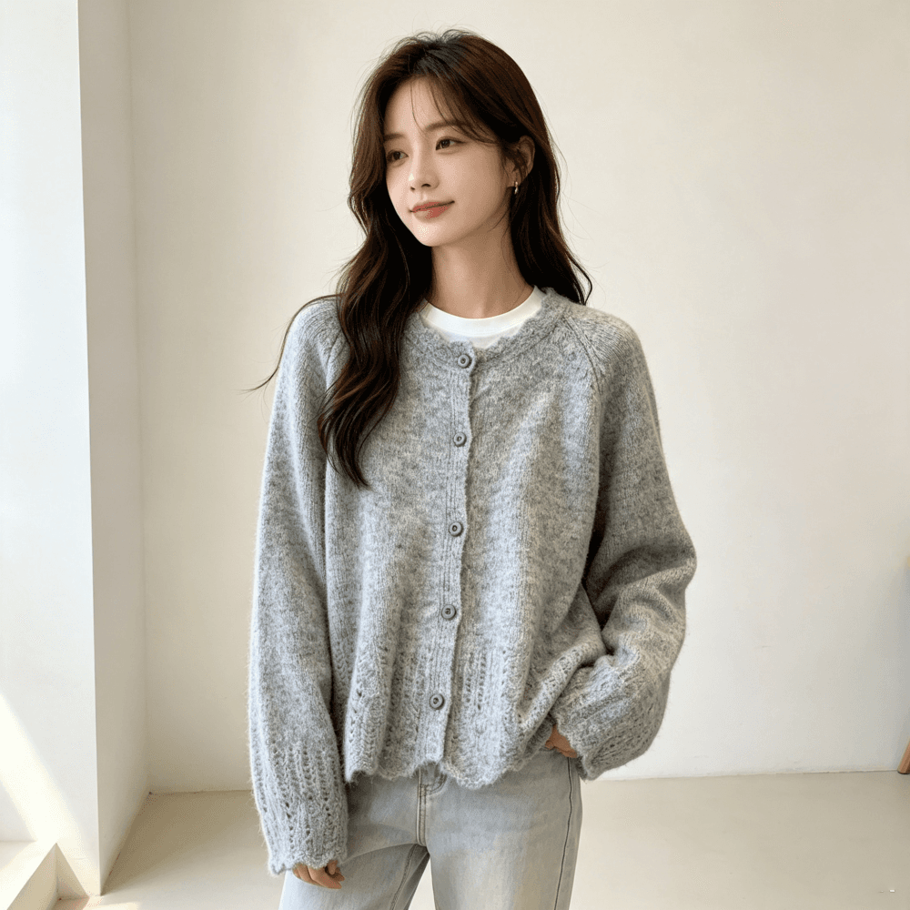 부드러운 바람 수공 레이스 칼라 스웨터 오픈 가디건 여성 가을 부드러운 찹쌀 모헤어 재킷 느긋한 고급 센스 카디건 상세 이미지 3